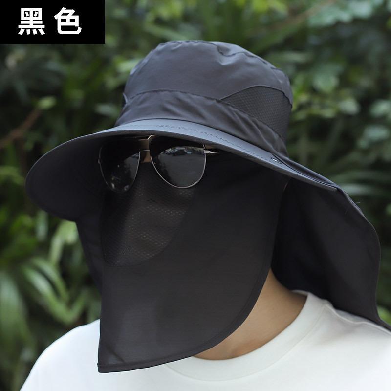 

Bucket hat men s summer outdoor hat sunshade face mask sun protection hat big brim men s sun hat чёрный