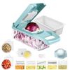 Blue Adjustable Mandoline Slicer with Large Food and Fruit Chopper 12-in-1 Bin, Multi-Blade Salad, Potato, Vegetable,