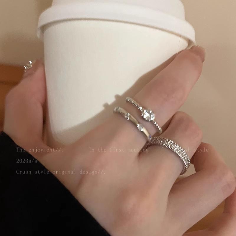 Plain Ring Zircon Metal Ring Set Design Index Finger Ring Simple Cold Wind Ring