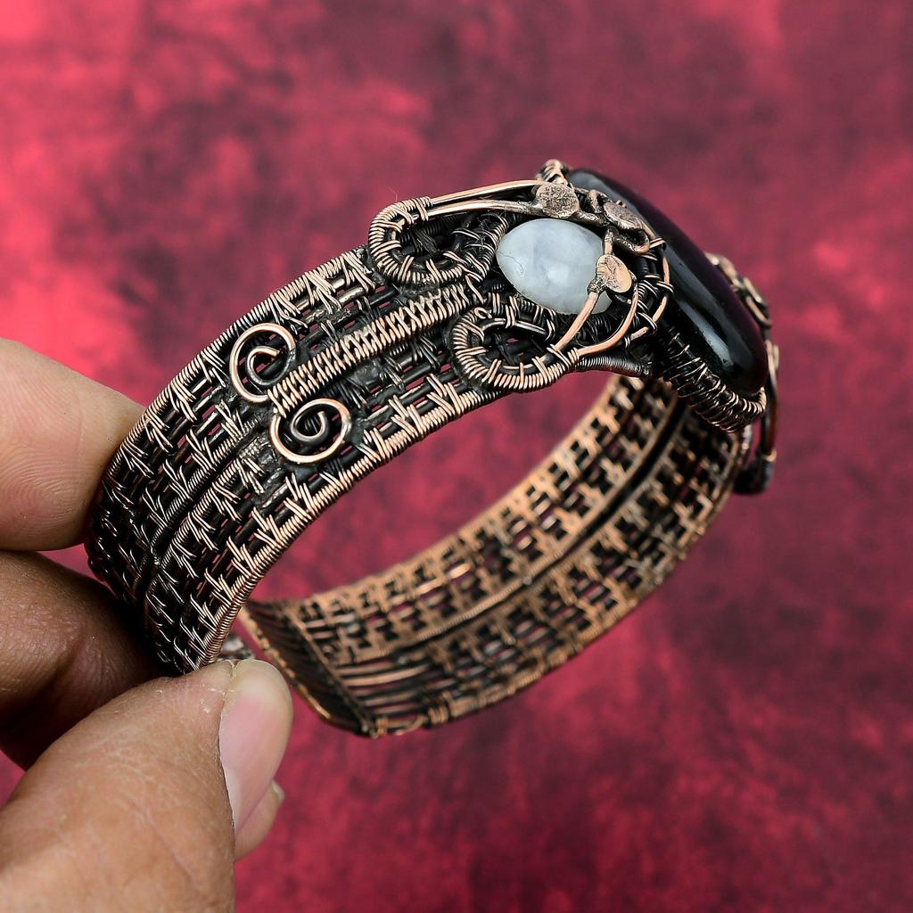 Βραχιόλι Λαβραδορίτη Χάλκινο Καλώδιο Τυλιγμένο Ρυθμιζόμενο Βραχιόλι Μανσέτα Βραχιόλι Φεγγαρόπετρα Ουράνιου Τόξου Χειροποίητο Βραχιόλι με Πολύτιμους Λίθους Χάλκινο Κόσμημα Για Δώρα