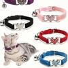 1pc Pet Collar With Rhinestone Heart & Bell Decoration, Cat Collar
