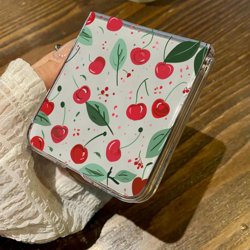 Cute Fruit Print Pattern Clear Case For Samsung Galaxy Z Flip 6 5 4 3 Hard Folding Phone Cover For Samsung Z Flip5 Flip4 Flip6