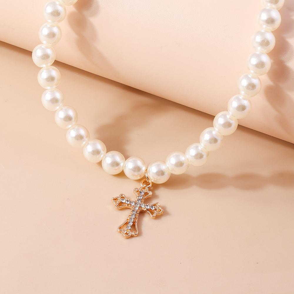 Elegant Cross Pendant Necklaces for Women Girls Pearl Beaded Choker Necklace Wedding Party Jewelry Gifts