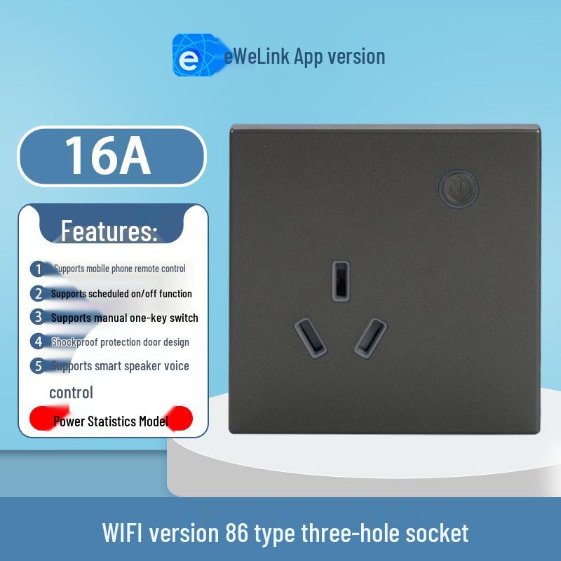 eWeLink Smart WiFi Wall Socket 86 Type 10A - Remote, Voice-Controlled App for Mobile