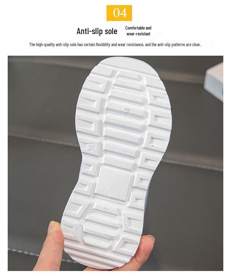 White Leather Sports Shoes with Rotating Button for Girls' & Boys', Soft Sole Lightweight Sneakers for Kids