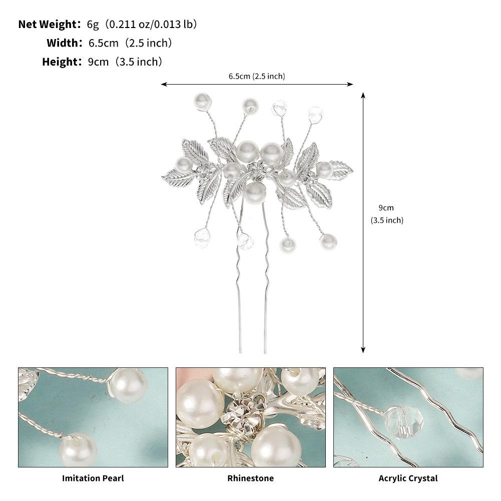 

Свадебные украшения жемчужная заколка для волос свадебная заколка для волос головной убор серебряный лист жемчуг ручной работы U-образная шпилька