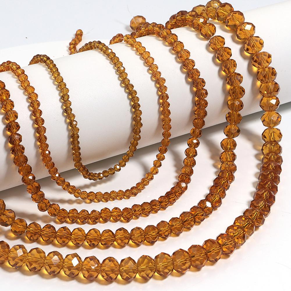 1 Strand Faceted Crystal Glass Beads Brown Loose Spacer Beads For Jewelry Making DIY Bracelet Necklace Accessories 3/4/6/8/10mm