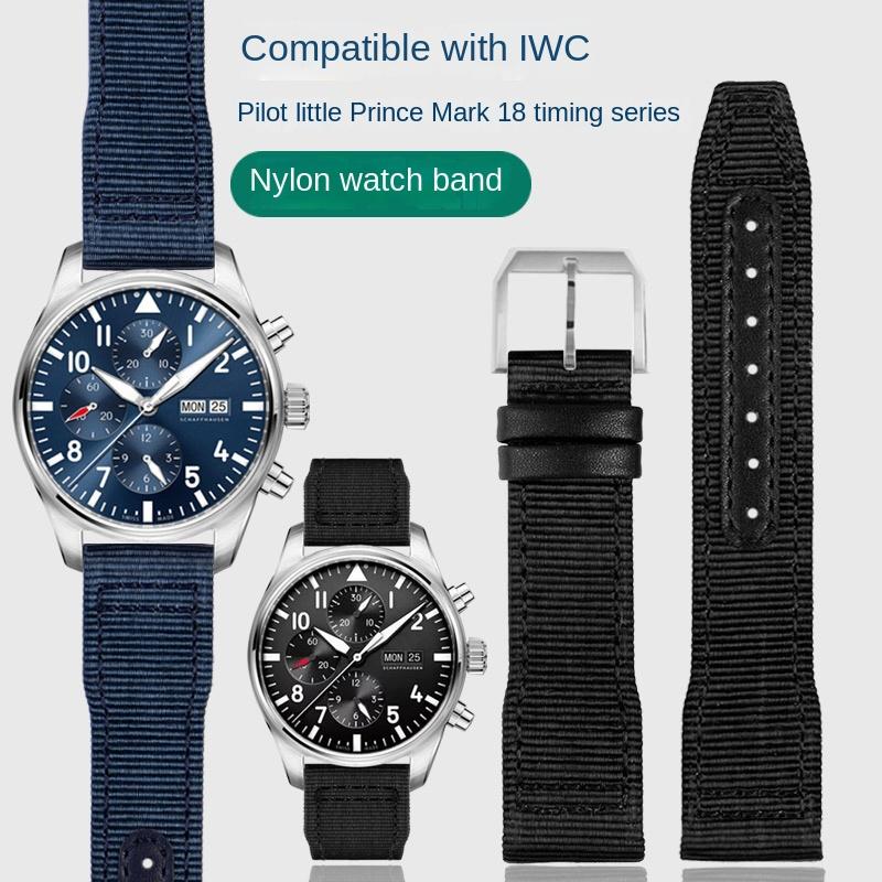 20mm 21mm Men's Bracelet For IWC Mark Nylon +cowhide Leather Watch Strap Pilot Prince Bertolo Portugal Folding Buckle Watchband