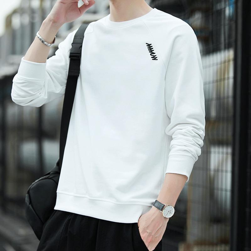 Spring Autumn O Neck Embroidery Sweashirt Male Long Sleeve Loose Casual Fashion Bottomed Pullover Top Men