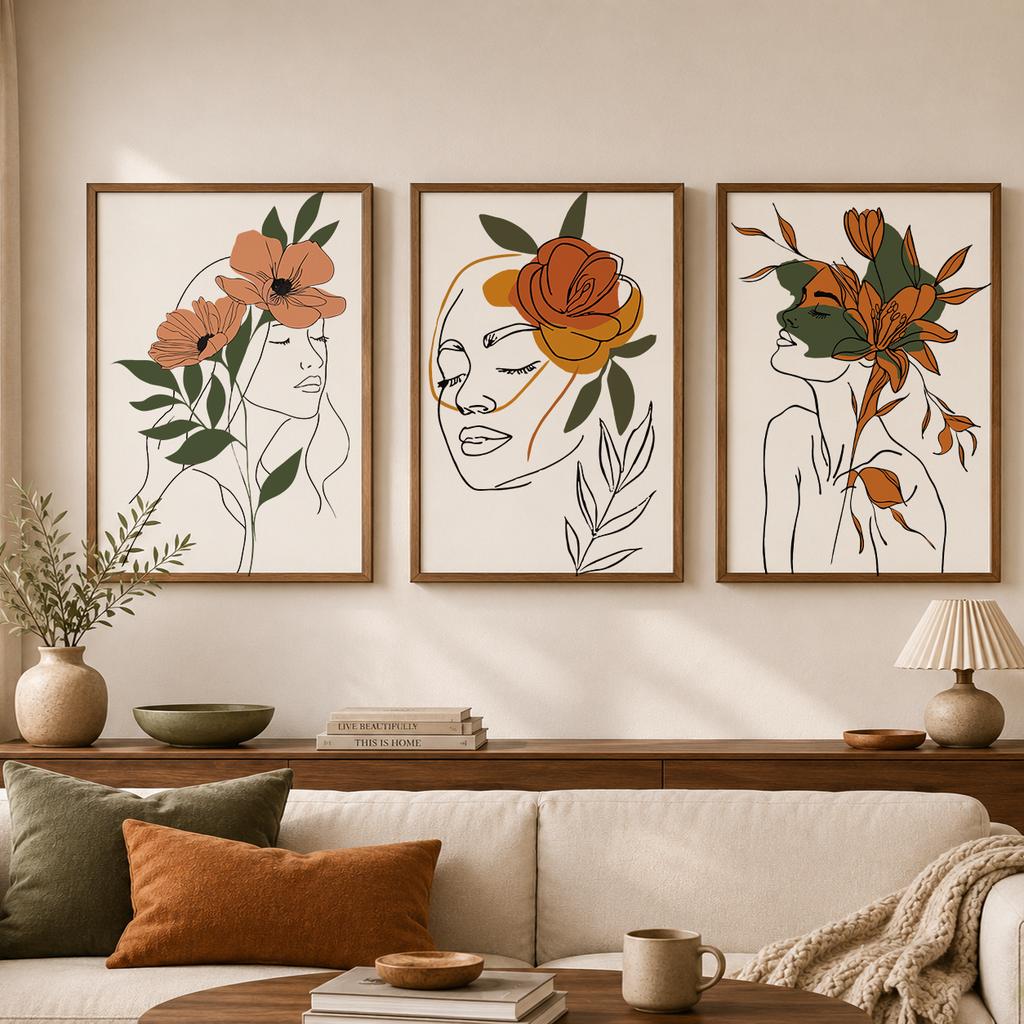 Abstract Wall Art Botanical Line Flower Woman Figure Canvas Painting Modern Style Poster Prints Bedroom Living Room Wall Decor
