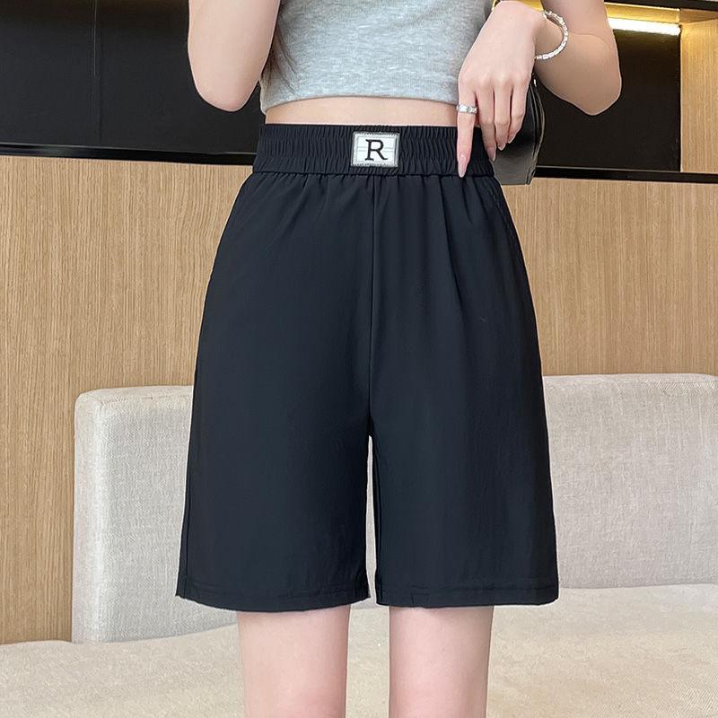 

Женские шорты с высокой посадкой из ледяного шелка стрейч - Летние, Эластичные, Повседневные, Слим-фит, Дизайн с широкими штанинами 2XL чёрный