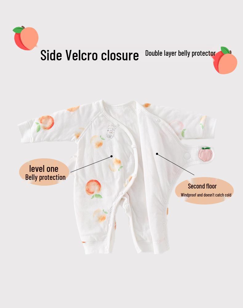 Newborn Spring/Autumn Cotton Velcro Jumpsuit - Warm Padded Butterfly Design for Infants and Toddlers