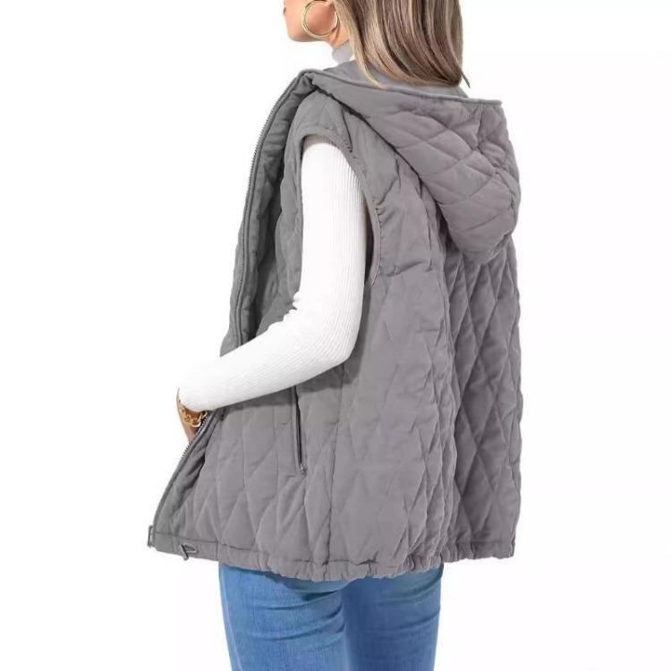 Damen Kapuzen-Baumwollweste Ärmellose Jacke Einfarbige Lockere Warme Leichte Harajuku-Stil Freizeitkleidung