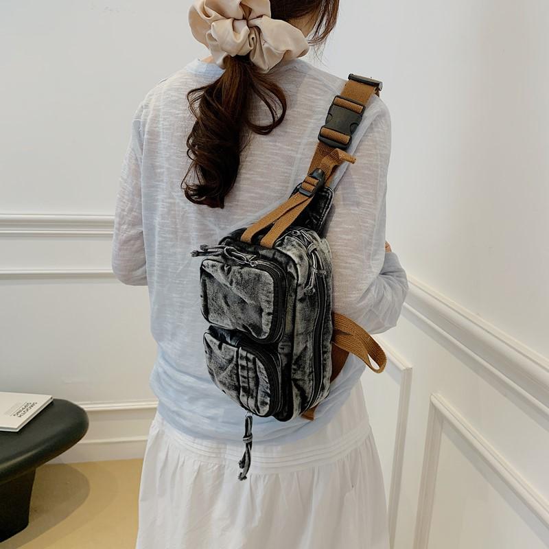 Geantă Crossbody Geantă pentru Telefon Mobil pentru Femei Geantă de Umăr din Denim cu Buzunar Dublu