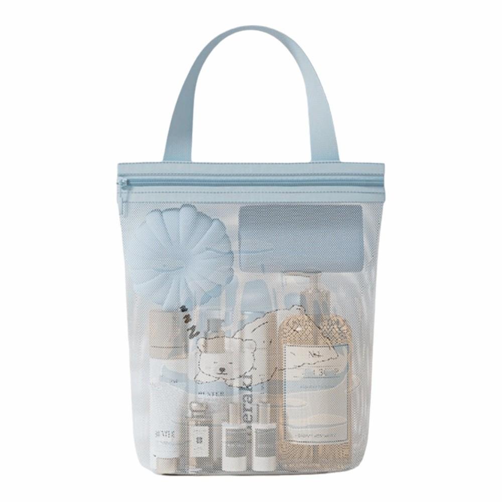 Portable Printed Mesh Bag Large Capacity Shower Organizer Cosmetic Bag Mesh Storage Bag Bath