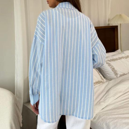 Women Shirt Lapel Long Sleeve Single Breasted Shirt Tops Mid-length Loose Fit Casual Tops Work Daily Life Wear
