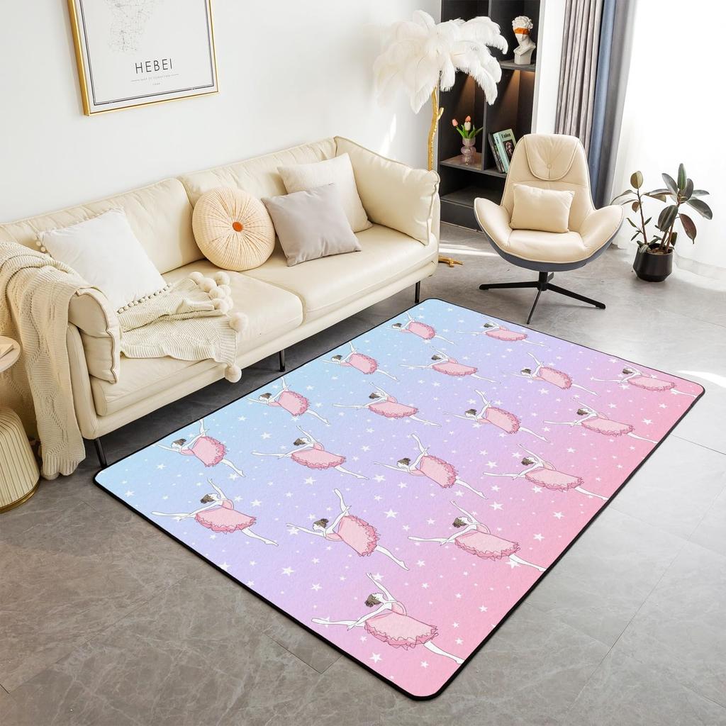 Gymnastics Girl Area Rug for Living Room Bedroom,Gymnastics Dancing Decor Carpet Girly Ballet Romantic Indoor Floor Mat Doormat