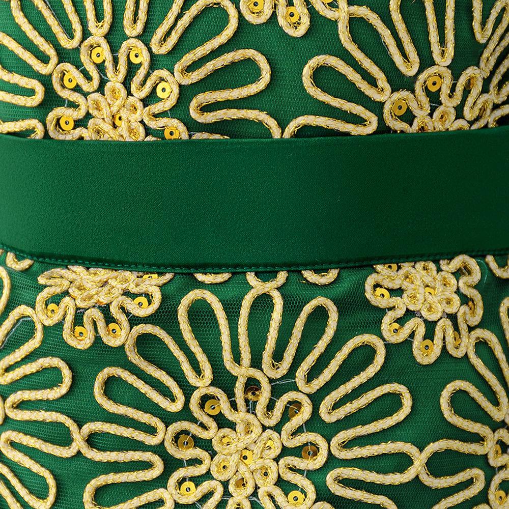 Dubai Muslim Brocade Embroidered Mid-Length Sleeve Evening Abaya Dress