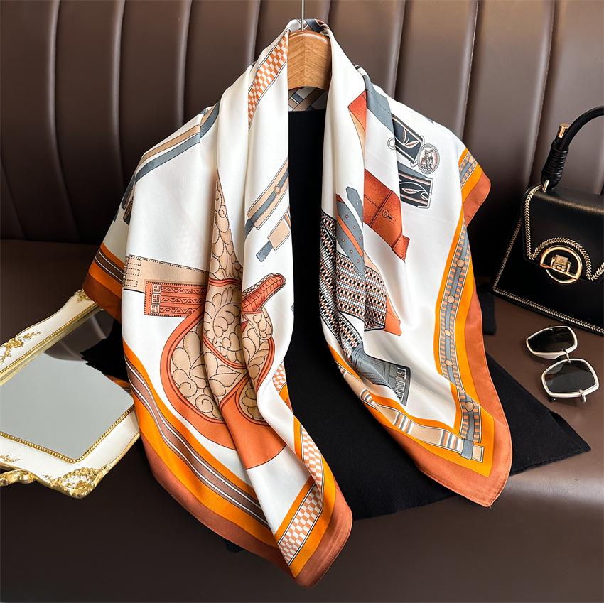 90*90Cm Fashion Square Scarves Women Shawl Print Silk Satin Hijab Female Bandana Luxury Ladie Bandanna Foulard Muffler