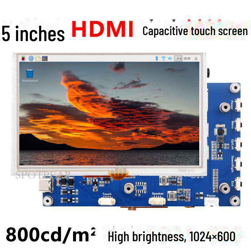5-inch Raspberry Pi LCD, 1024x600, HDMI, Narrow Edge, Capacitive Touch Display.