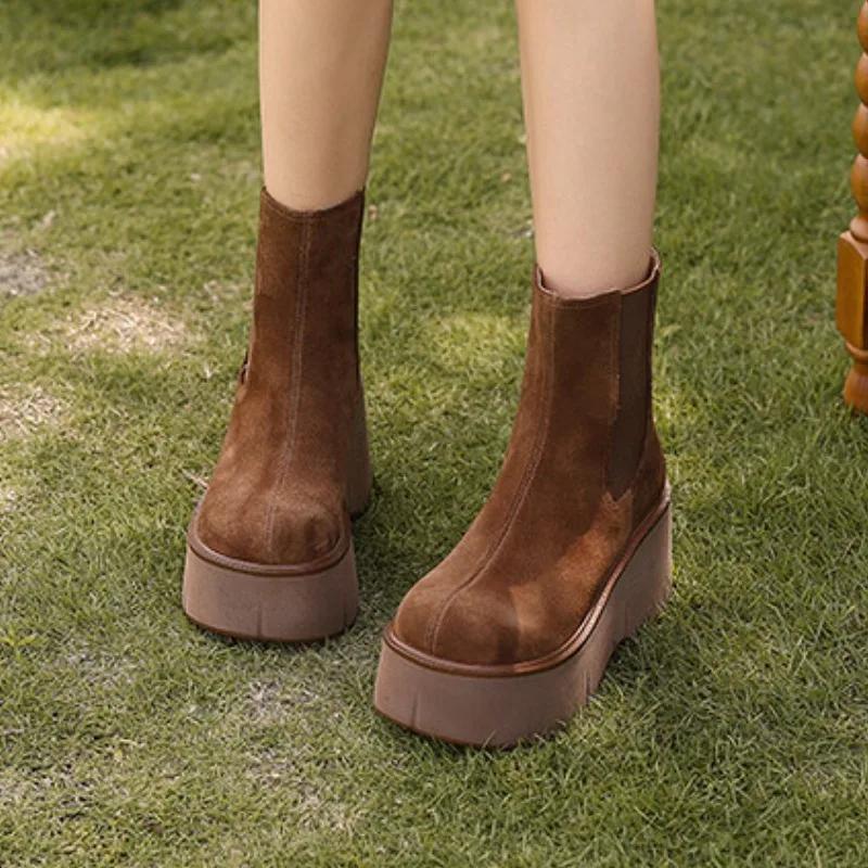 Dámské boty ve výprodeji Boty na zip Dámské boty Podzim Kulatá špička Jednobarevné Semišové Vysoké podpatky Vodotěsné Stručné Módní boty