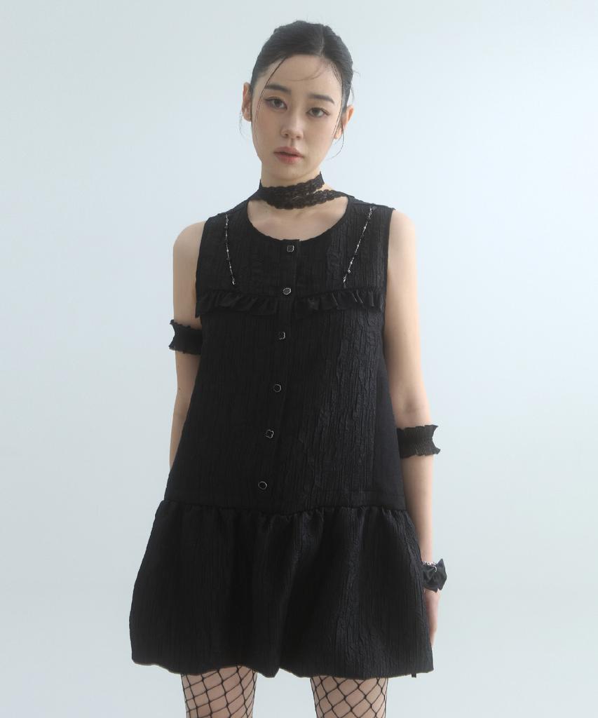 Mualeumoa Veil Shirring Volume Dress-Black