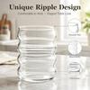 NINU Ribbed Drinking Glass Cups with Glass Straws, Aesthetic Iced Coffee Glasses,Wave Bubble Glasses Tumbler,Ripple Glassware,Beer Glasses for Coctail