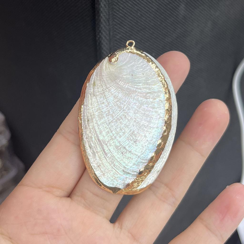3Pcs, White Shell Zinc Alloy Pendant with Golden Edges, Boho Handmade Irregular Charms for Jewelry Making DIY Necklace Accessories, Unisex Crafts