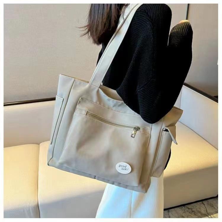 Simplicity Oxford Canvas Composite Shoulder Bag Solid Color Versatile Lazy Style Crossbody Bag Large Capacity Commuter Tote Bag