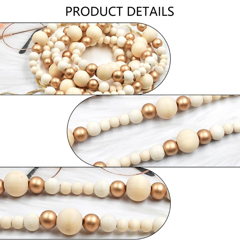 Woodeb Bead Christmas Garland Christmas Tree Wood Beads Hanging Ornament For Wreath Mantels Staircase Holiday Decoration