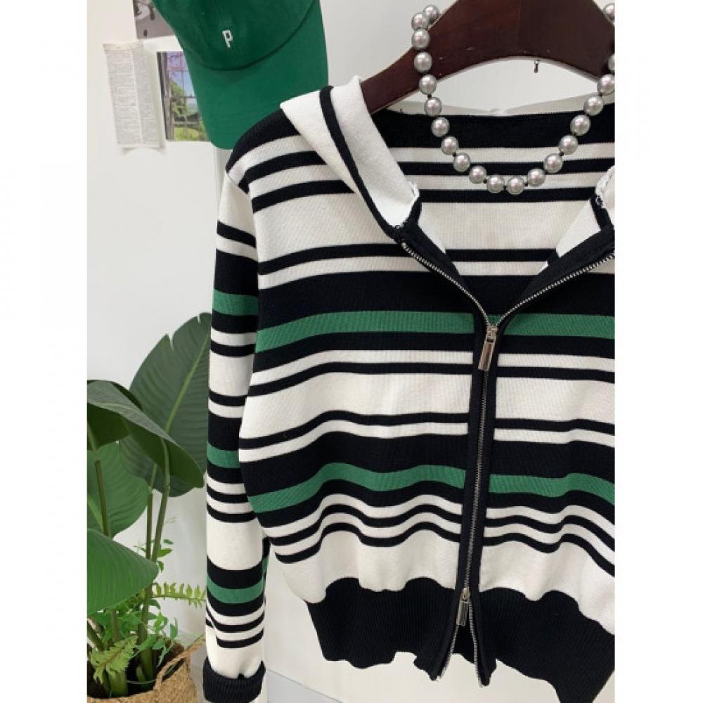 C S In The Room Kani Stripe Two Way Zip Up Hood Cardigan C
