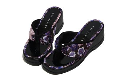Japanese Pattern Cherry Blossom Urethane Made In Heel Size L [Hasegawa] Sandals, Sole, Japan, Approx. 6cm, Navy,