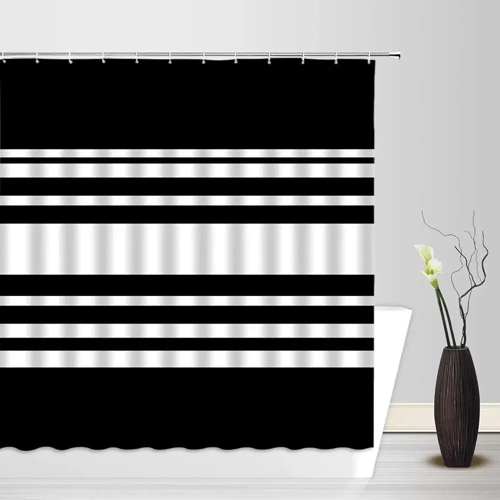 

Navy Red Shower Curtain Blue White Red Stripes Abstract Geometric Modern Fashion Fabric Bathroom Curtains Decor Sets with Hooks 90x180cm-35x70in
