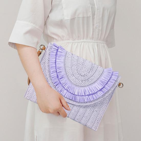 True Decadence - Pochette A Busta In Paglia Intrecciata Con Fiori Bianchi Ricamati