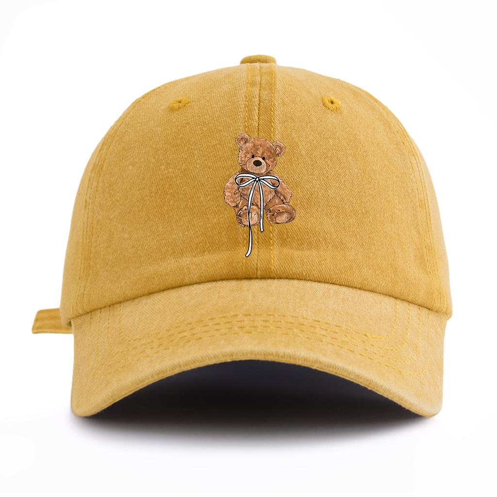 1pc Bow Bear Print Washed Baseball Cap for Adults  Minimalist Retro Style Casual Soft Adjustable Dad Hat Perfect As Gift