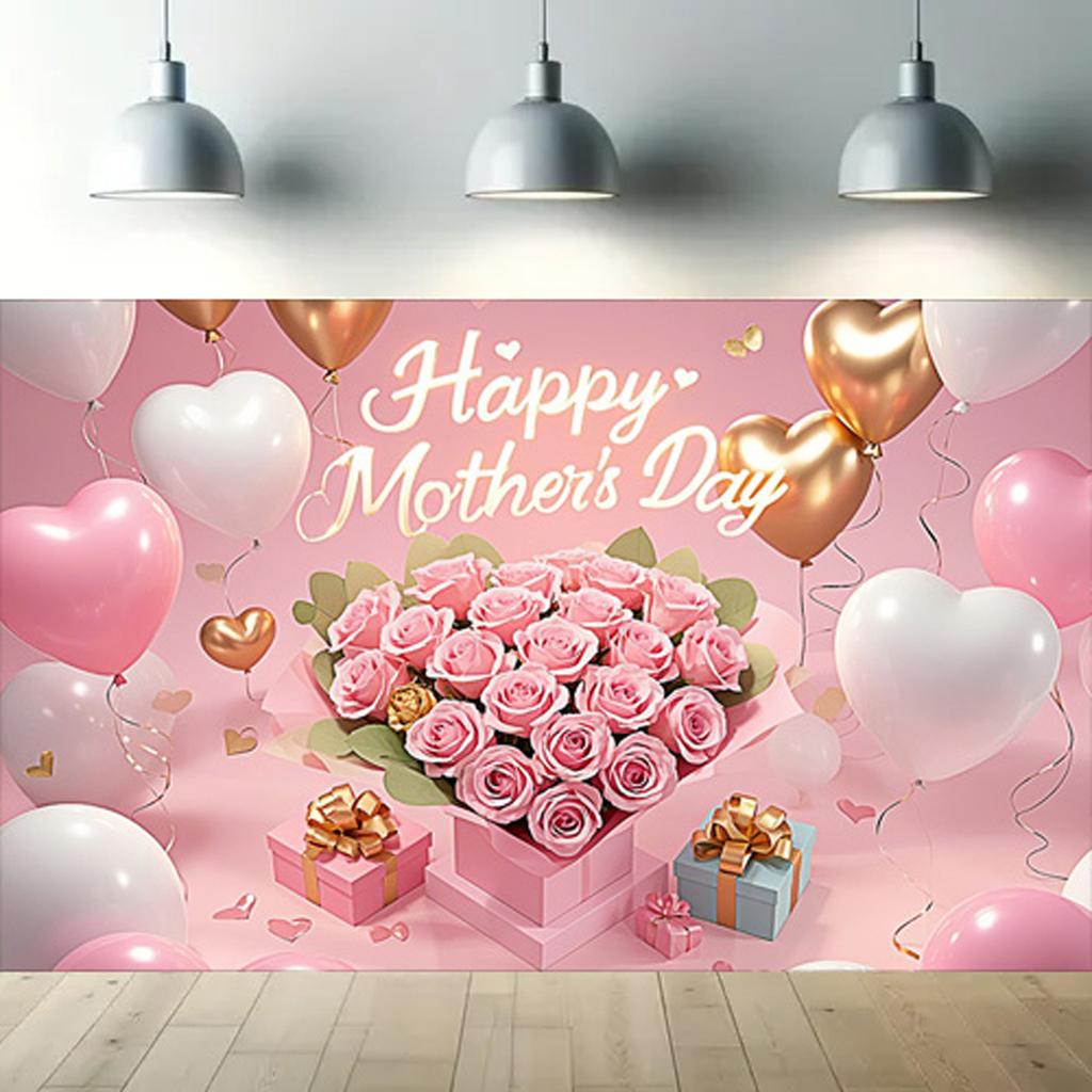 Happy Mother's Day Photography Backdrop Balloons Flowers Love Heart I Love Mom Mother's Day Party Decor Photo Background Studio