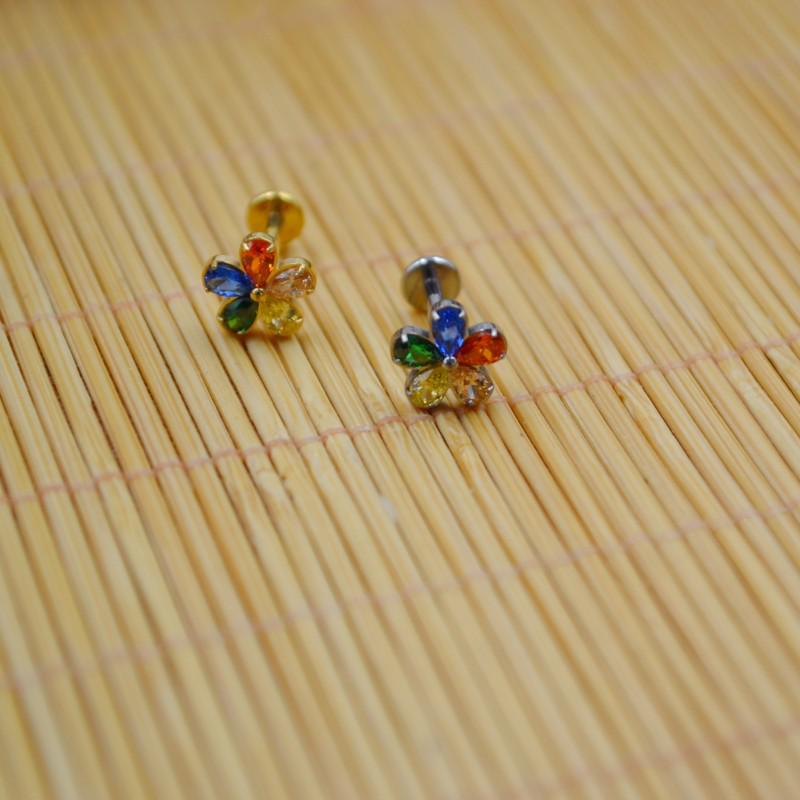 G23 Titanium Flower Diamond Inlay Lip & Tragus Piercing Stud