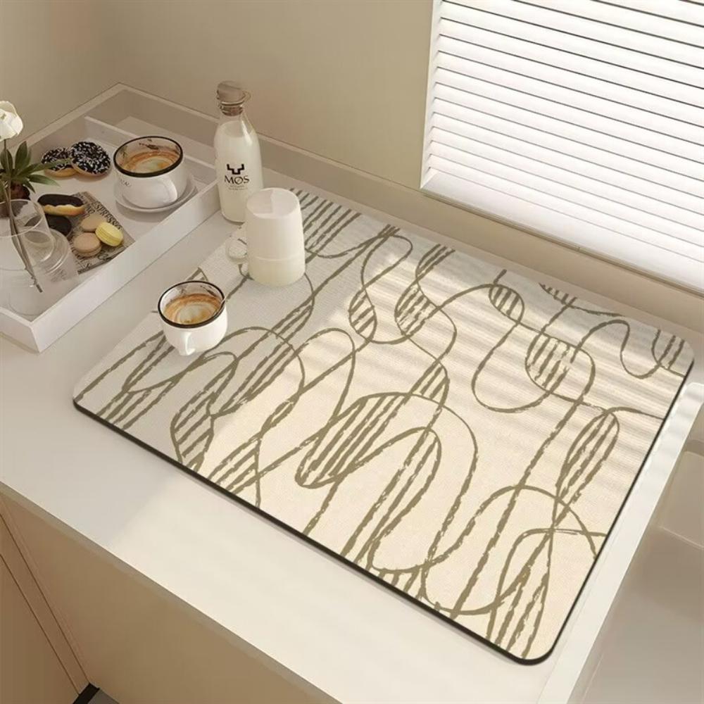 Stylish Line texture dot Diatom Mud Dish Drying Mat Super Absorbent NonSlip Kitchen Drain Pad For Tableware Coffee Machine Decor