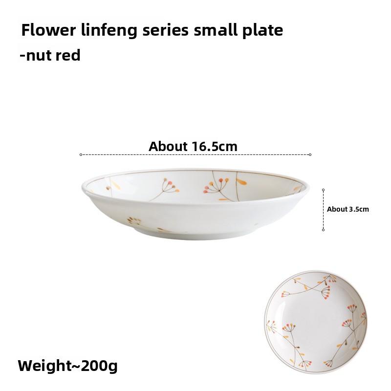 Japanese Style Ceramic Plate Retro Floral Print Small Dish for Dessert Fruit Salad Home Tableware