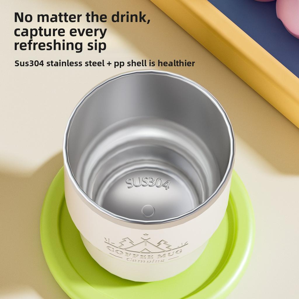 Stainless Steel Coffee Cup with Lid Outdoor Camping Water Cup Office Portable Water Cup