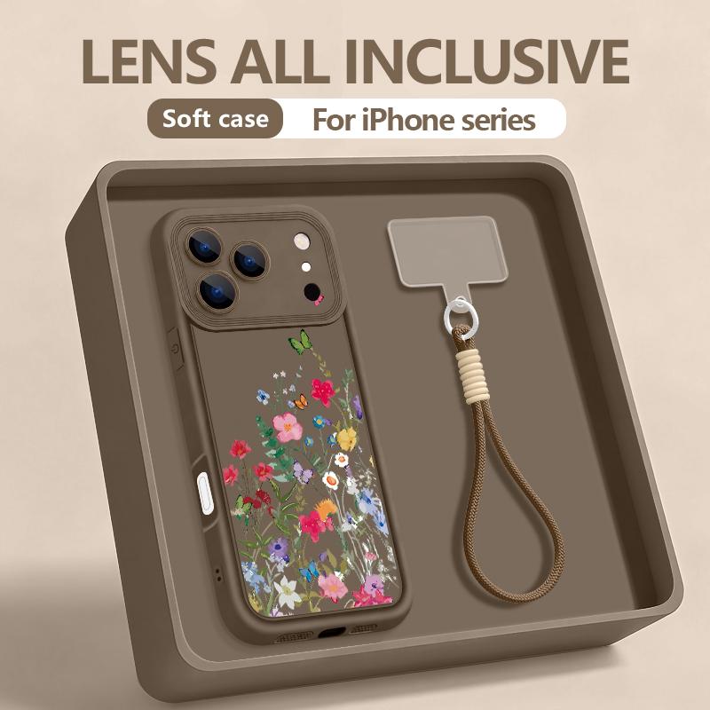 INS Sunflower Print Lanyard Case For iPhone 17 Pro Max iPhone 16 15 Pro Max 14 13 11 16E 17E Shockproof Bumper Wristband Cover