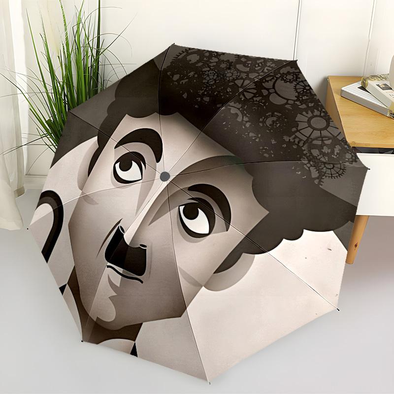 1pc Charlie Chaplin Automatic Folding Umbrella, Portable Collapsible Design, Casual Outdoor Accessory L1127072
