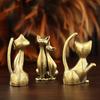 1Pcs Antique Brass Cat Figurine Mini Metal Cat Statue Retro Animal Ornament Home Office Desk Decor Collectible Gift