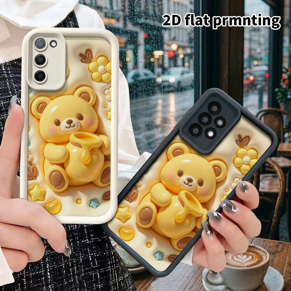 Phone Case: 2D flat, suitable for Samsung Galaxy A34 A35 M05 M06 S20 S22 S21 FE Plus 5G protective cases, creamy yellow honey bear, perfect Christmas