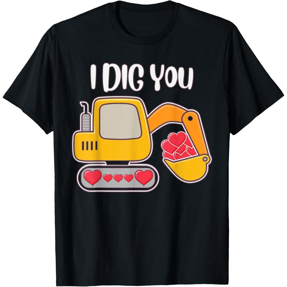 I Dig You, Excavator Valentine s Day Gifts Cotton Men T Shirt XS чёрный