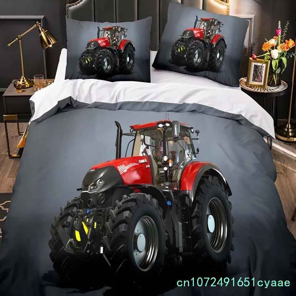 Boys Tractor Printed Bedding Set Men Construction Cars Pattern Comforter Cover For Kids Heavy Machinery Vehicles Duvet Cover