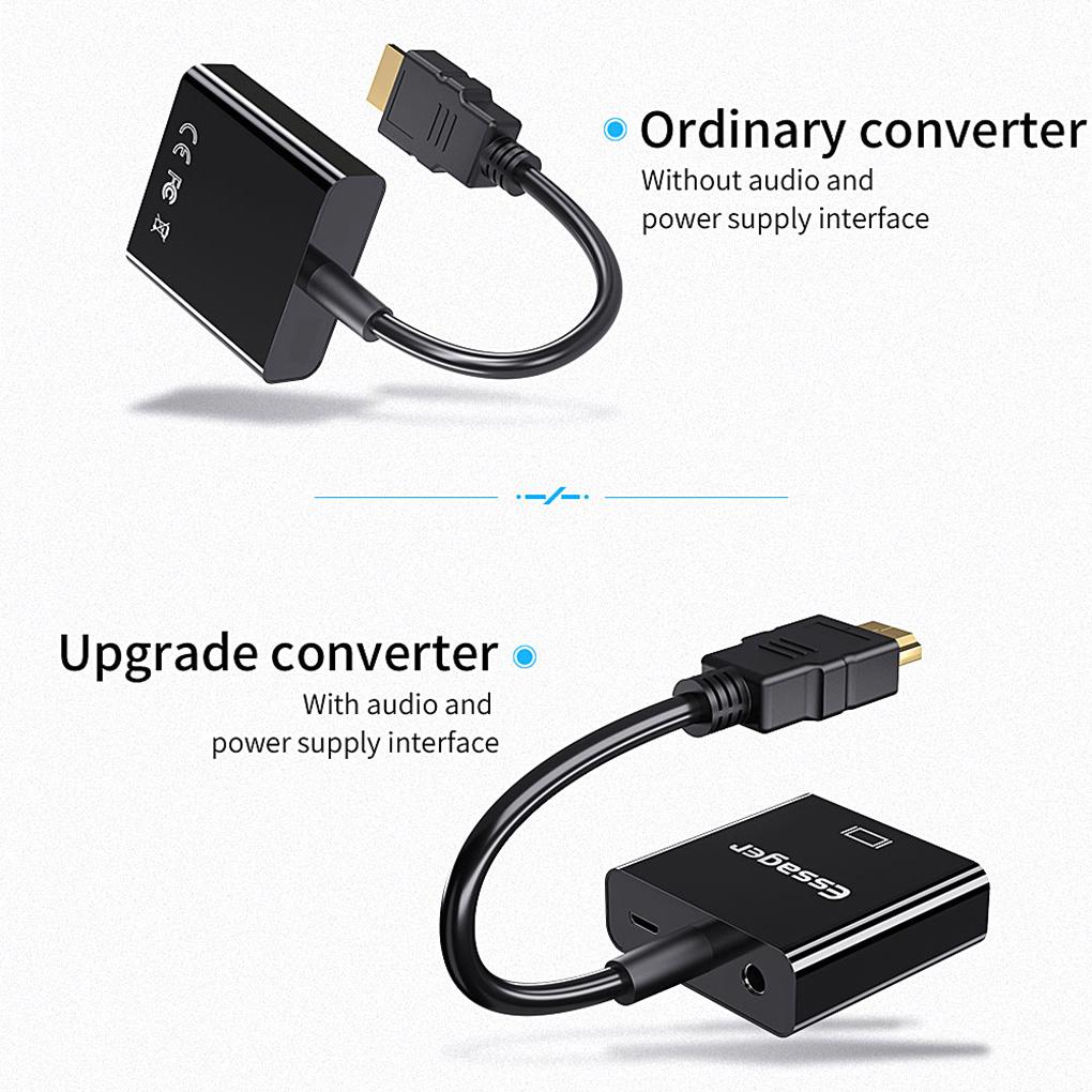 HD To VGA Video Adapter 1080P Male To Female Converter Digital To Analog Video Power Cable Audio Cable