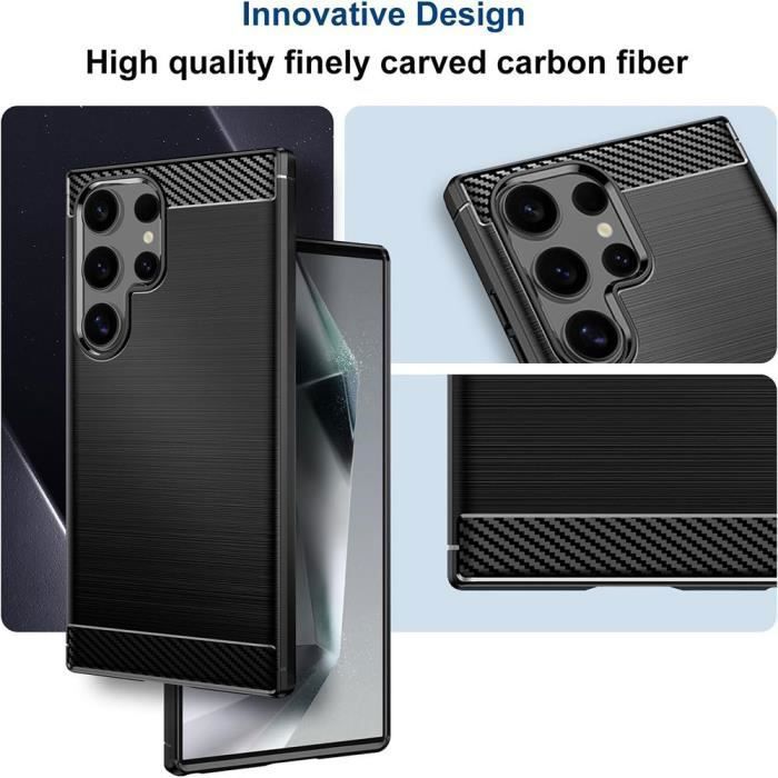 Coque de protection - BOOLING - pour Samsung Galaxy S24 Ultra - Silicone - Fibre de Carbone - Noir