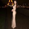 European and American style 2026 autumn new fashion creative pleated splicing solid color high waist slim and thin dress