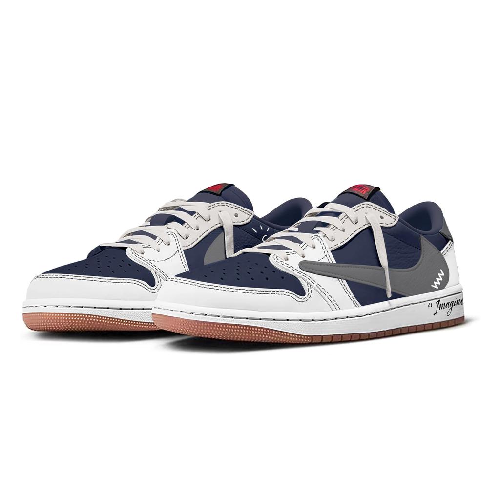 Travis Scott x Jordan Air Jordan 1 Azul Escuro Travis Scott X AJ1 Low Resistente à Abrasão Cano Baixo Tênis de Basquete Vintage DZ4137-700(Team1603- 7.0)